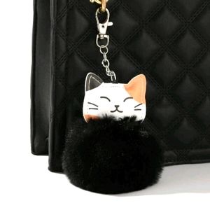New cat pom pom purse charm or Keychain